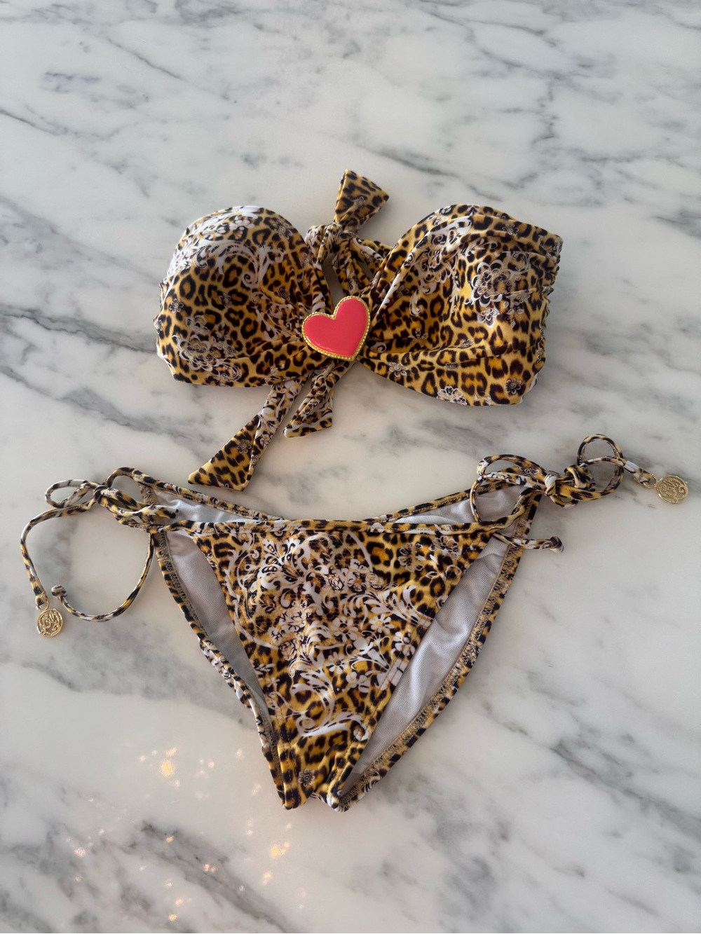 Luli Fama Leopard Print Bandeau Bikini with Heart Accent - Yellow/Black